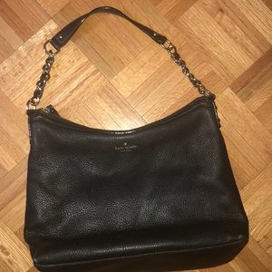 Black leather and gold link Kate Spade bag